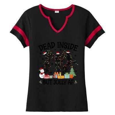 Dead Inside But Jolly Af Dancing Skeleton Graphic Christmas Gift Ladies Halftime Notch Neck Tee