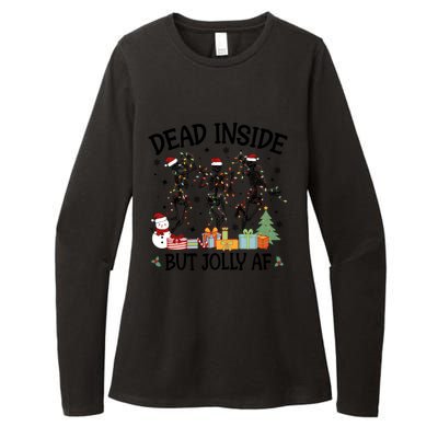 Dead Inside But Jolly Af Dancing Skeleton Graphic Christmas Gift Womens CVC Long Sleeve Shirt