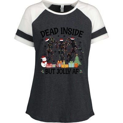 Dead Inside But Jolly Af Dancing Skeleton Graphic Christmas Gift Enza Ladies Jersey Colorblock Tee