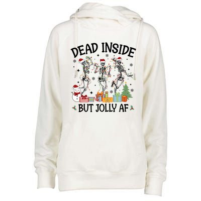 Dead Inside But Jolly Af Dancing Skeleton Graphic Christmas Gift Womens Funnel Neck Pullover Hood