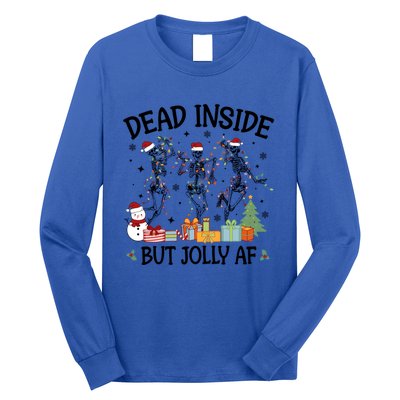 Dead Inside But Jolly Af Dancing Skeleton Graphic Christmas Gift Long Sleeve Shirt