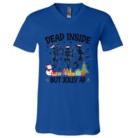 Dead Inside But Jolly Af Dancing Skeleton Graphic Christmas Gift V-Neck T-Shirt