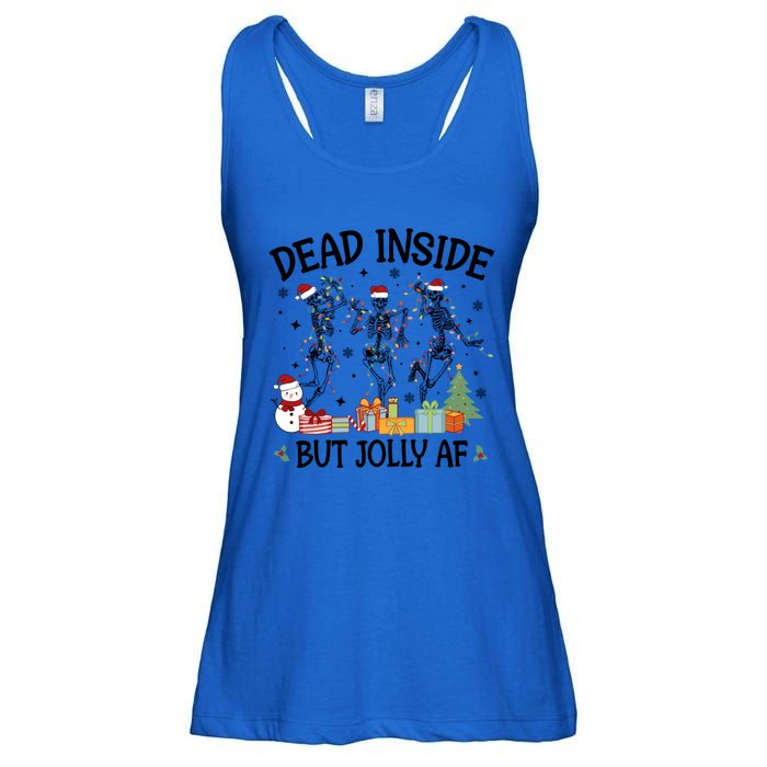 Dead Inside But Jolly Af Dancing Skeleton Graphic Christmas Gift Ladies Essential Flowy Tank