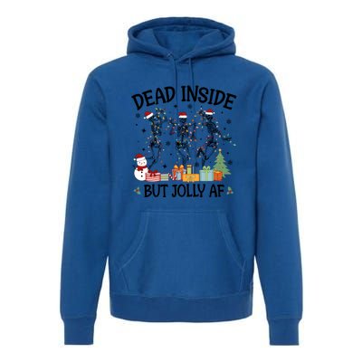 Dead Inside But Jolly Af Dancing Skeleton Graphic Christmas Gift Premium Hoodie