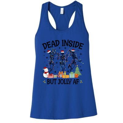 Dead Inside But Jolly Af Dancing Skeleton Graphic Christmas Gift Women's Racerback Tank