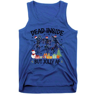 Dead Inside But Jolly Af Dancing Skeleton Graphic Christmas Gift Tank Top