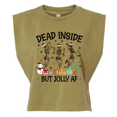 Dead Inside But Jolly Af Dancing Skeleton Graphic Christmas Gift Garment-Dyed Women's Muscle Tee