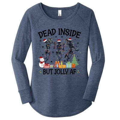 Dead Inside But Jolly Af Dancing Skeleton Graphic Christmas Gift Women's Perfect Tri Tunic Long Sleeve Shirt