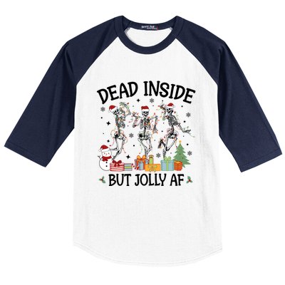 Dead Inside But Jolly Af Dancing Skeleton Graphic Christmas Gift Baseball Sleeve Shirt