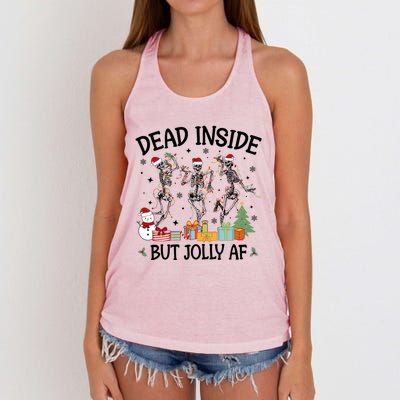 Dead Inside But Jolly Af Dancing Skeleton Graphic Christmas Gift Women's Knotted Racerback Tank