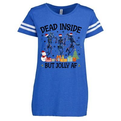 Dead Inside But Jolly Af Dancing Skeleton Graphic Christmas Gift Enza Ladies Jersey Football T-Shirt