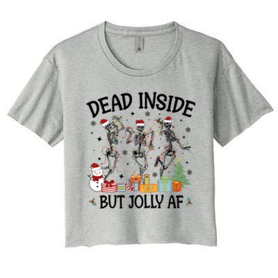 Dead Inside But Jolly Af Dancing Skeleton Graphic Christmas Gift Women's Crop Top Tee