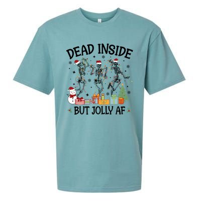 Dead Inside But Jolly Af Dancing Skeleton Graphic Christmas Gift Sueded Cloud Jersey T-Shirt