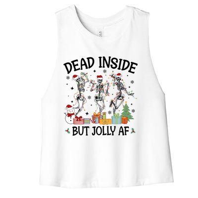 Dead Inside But Jolly Af Dancing Skeleton Graphic Christmas Gift Women's Racerback Cropped Tank