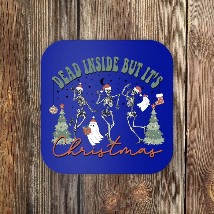 Dead Inside But ItS Christmas Skeleton Xmas Dancing Funny Great Gift Coaster