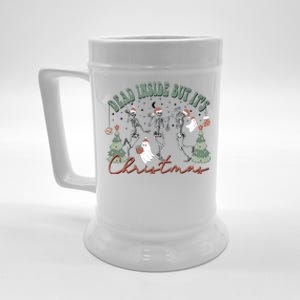 Dead Inside But ItS Christmas Skeleton Xmas Dancing Funny Great Gift Beer Stein