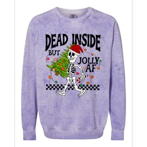 Dead Inside But Jolly Af Funny Skeleton Christmas Tree Retro Gift Colorblast Crewneck Sweatshirt