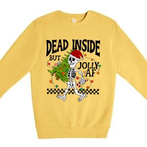 Dead Inside But Jolly Af Funny Skeleton Christmas Tree Retro Gift Premium Crewneck Sweatshirt