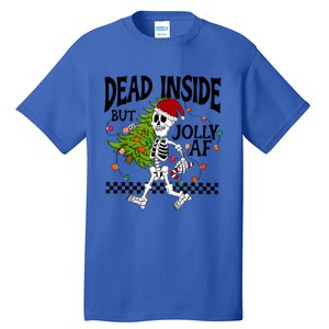 Dead Inside But Jolly Af Funny Skeleton Christmas Tree Retro Gift Tall T-Shirt