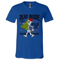 Dead Inside But Jolly Af Funny Skeleton Christmas Tree Retro Gift V-Neck T-Shirt