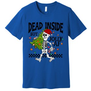 Dead Inside But Jolly Af Funny Skeleton Christmas Tree Retro Gift Premium T-Shirt