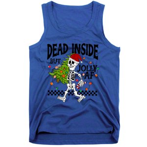 Dead Inside But Jolly Af Funny Skeleton Christmas Tree Retro Gift Tank Top