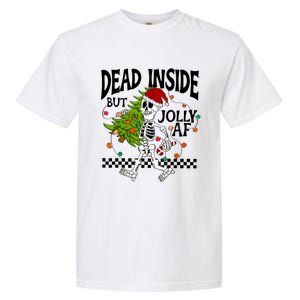 Dead Inside But Jolly Af Funny Skeleton Christmas Tree Retro Gift Garment-Dyed Heavyweight T-Shirt