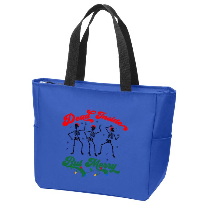 Dead Inside But ItS Merry Christmas Dancing Skeleton Xmas Cool Gift Zip Tote Bag