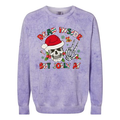 Dead Inside But Jolly Af Funny Skeleton Santa Hat Christmas Gift Colorblast Crewneck Sweatshirt