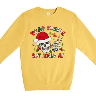 Dead Inside But Jolly Af Funny Skeleton Santa Hat Christmas Gift Premium Crewneck Sweatshirt