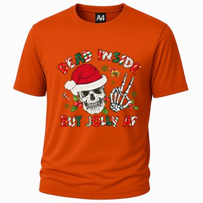 Dead Inside But Jolly Af Funny Skeleton Santa Hat Christmas Gift Cooling Performance Crew T-Shirt