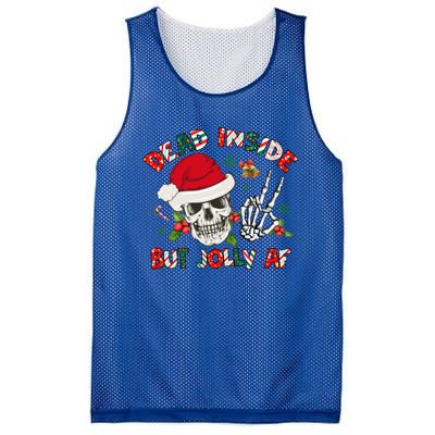 Dead Inside But Jolly Af Funny Skeleton Santa Hat Christmas Gift Mesh Reversible Basketball Jersey Tank