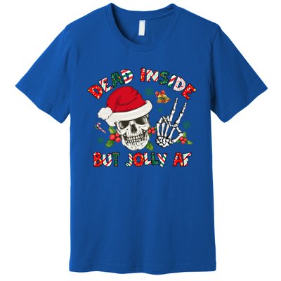 Dead Inside But Jolly Af Funny Skeleton Santa Hat Christmas Gift Premium T-Shirt