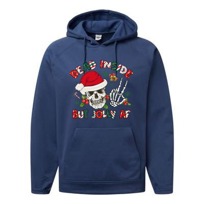 Dead Inside But Jolly Af Funny Skeleton Santa Hat Christmas Gift Performance Fleece Hoodie