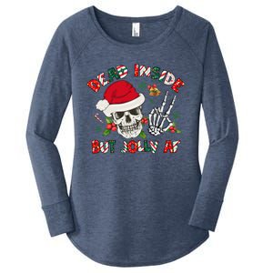 Dead Inside But Jolly Af Funny Skeleton Santa Hat Christmas Gift Women's Perfect Tri Tunic Long Sleeve Shirt