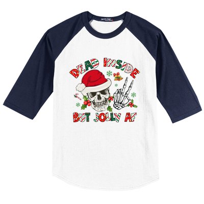 Dead Inside But Jolly Af Funny Skeleton Santa Hat Christmas Gift Baseball Sleeve Shirt