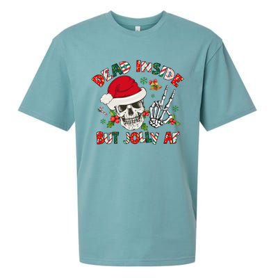 Dead Inside But Jolly Af Funny Skeleton Santa Hat Christmas Gift Sueded Cloud Jersey T-Shirt