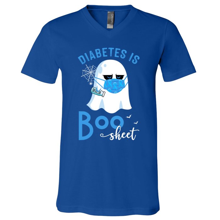 Diabetes Is Boo Sheet Boo Ghost Diabetes Awareness Halloween Gift V-Neck T-Shirt