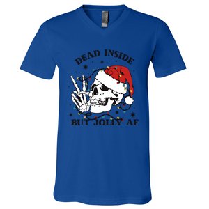 Dead Inside But Jolly Af Funny Christmas Design Gift V-Neck T-Shirt