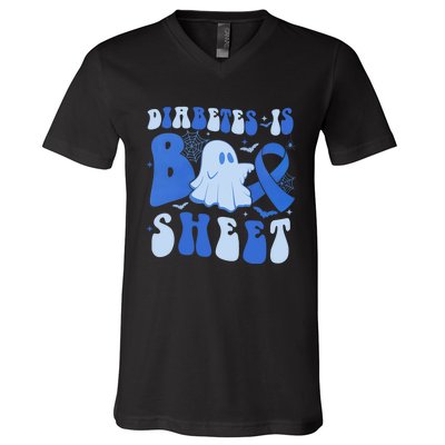 Diabetes Is Boo Sheet Halloween ghost Diabetes awareness V-Neck T-Shirt