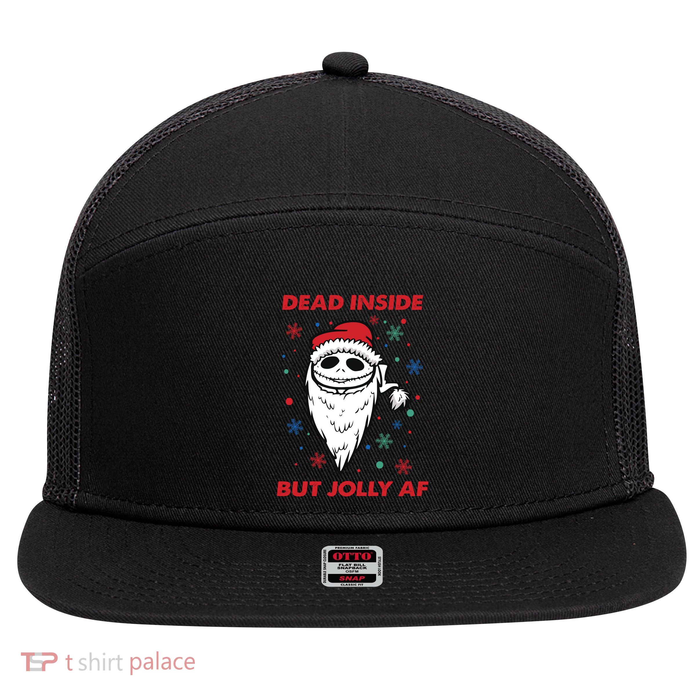 Dead Inside But Jolly Af Christmas Holiday Xmas Jack 7 Panel Mesh Trucker Snapback Hat