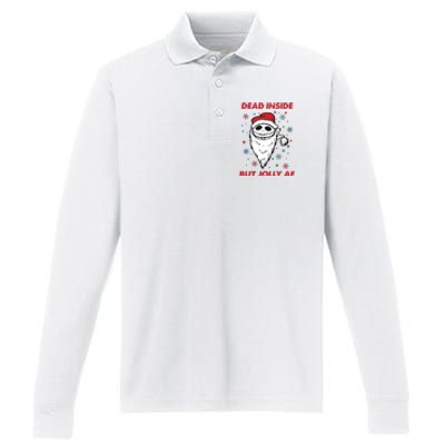 Dead Inside But Jolly Af Christmas Holiday Xmas Jack Performance Long Sleeve Polo