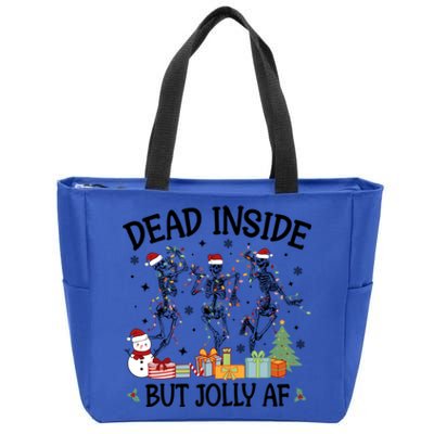 Dead Inside But Jolly Af Dancing Skeleton Graphic Christmas Gift Zip Tote Bag