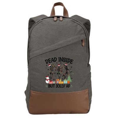 Dead Inside But Jolly Af Dancing Skeleton Graphic Christmas Gift Cotton Canvas Backpack