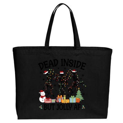 Dead Inside But Jolly Af Dancing Skeleton Graphic Christmas Gift Cotton Canvas Jumbo Tote