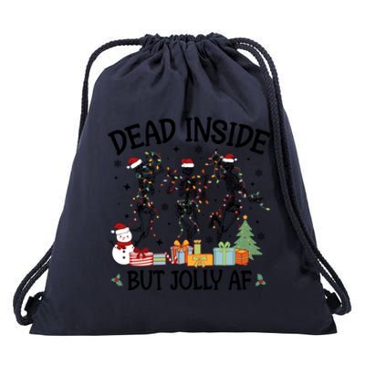 Dead Inside But Jolly Af Dancing Skeleton Graphic Christmas Gift Drawstring Bag