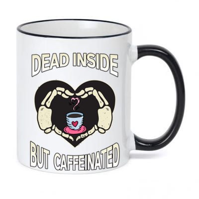 Dead Inside But Caffeinated Coffee Skeleton Hands Heart Gift 11oz Black Color Changing Mug