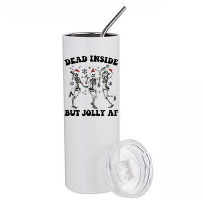 Dead Inside But Jolly Af Dancing Skeletons Merry Xmas Funny Gift Stainless Steel Tumbler