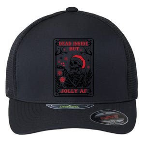 Dead Inside But Jolly Af Tarot Card Santa Skeleton Christmas Funny Gift Flexfit Unipanel Trucker Cap