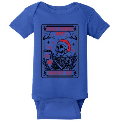 Dead Inside But Jolly Af Tarot Card Santa Skeleton Christmas Funny Gift Baby Bodysuit